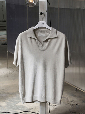 Simple Collar Half Knit_Grey