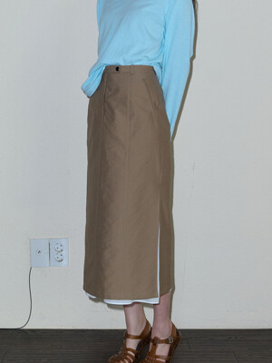 Sheer layerd slit skirt(deep beige)