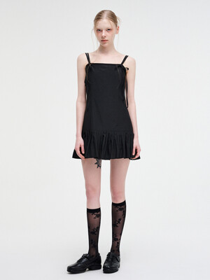 Slip Pleats Mini Dress, Black