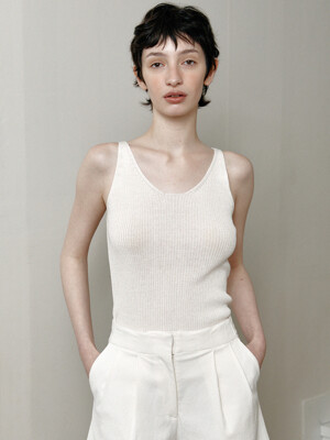 linen blend ribbed knit sleeveless top (ivory)