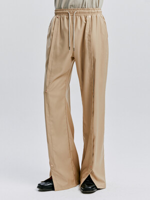 rivet wide flare banding slacks beige