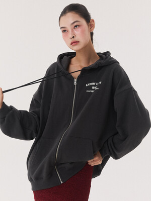 OVER FIT ARROW HOODY ZIP UP_charcoal