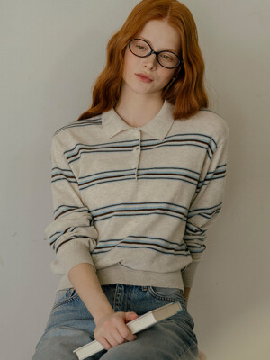 Soft coloring stripe collar knit_Cream