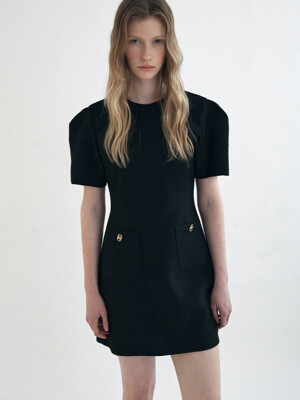 summer puff mini dress_black