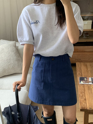 시그로브 포켓 디테일 미니 스커트 (Beige/Blue)