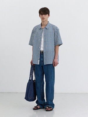 UNISEX OVERSIZED SHIRT NAVY CHECK_M_UDSH5B128N2