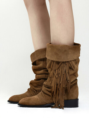 FRINGE DETAIL LONG BOOTS [TAN]