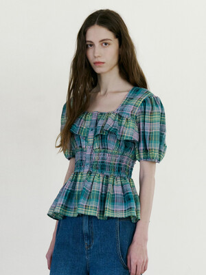 Square Neck Check Blouse VC2533BL416M