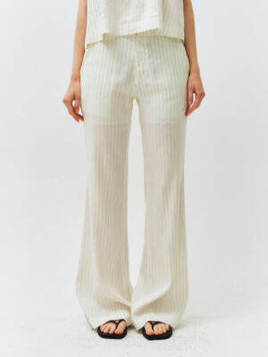 [Set-up]Linen Pin Stripe Boot-cut Pants_CTB550(White)