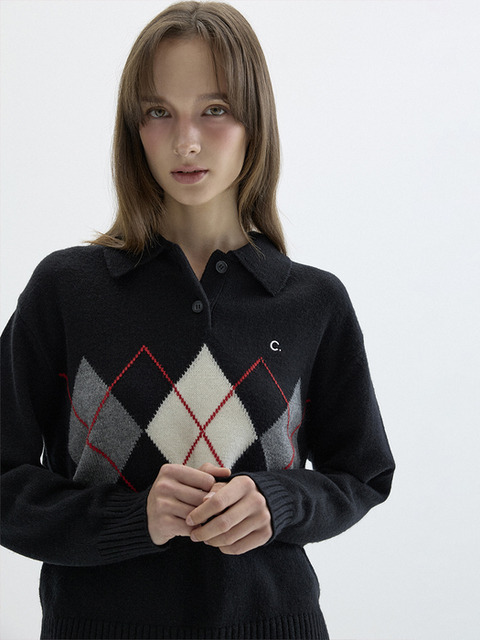 클로브 [26FW clove] Argyle Collar Pullover (Black)