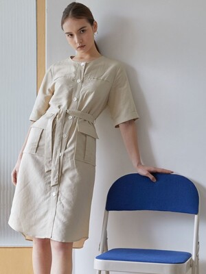 POCKET LINEN DRESS BEIGE