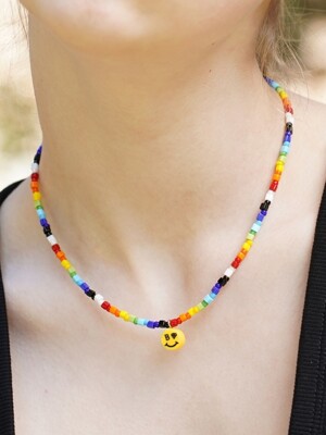 Smile pendant point square beads Necklace 스마일 팬던트 레인보우 사각비즈 목걸이