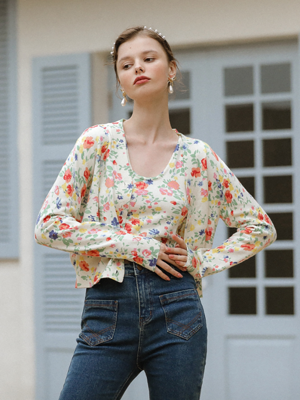 Moi refresh flower cardigan-top set