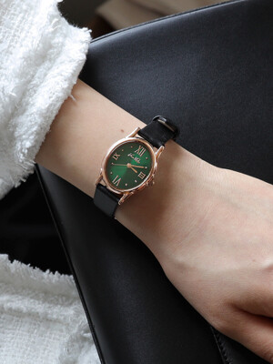 Gem-Rosegold/Emerald (Black leather)