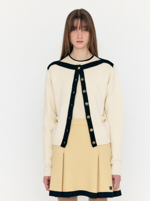 [EXCLUSIVE] Boat Neck Knit Cardigan - Ivory/Black