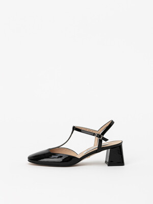 Ciabatta T-strap Slingback Pumps in Black Patent