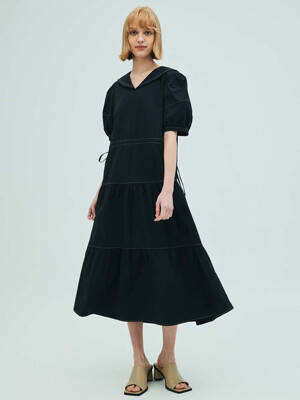 Sailor Collar Tiered Maxi Dress_Navy