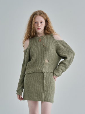 Open Shoulder Cotton knit / Khaki