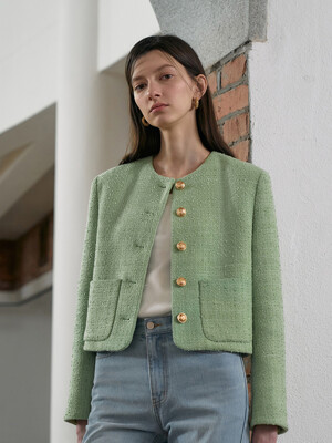 Crop Tweed Jacket[LMBCSPJK105]-Yellow Green