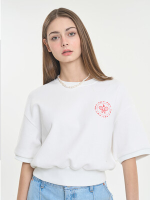 Pique Short Sleeve Round Graphic T-Shirt (Off-White)