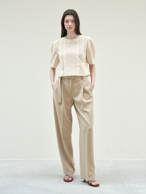 TUCK WIDE BELTED PANTS_BEIGE