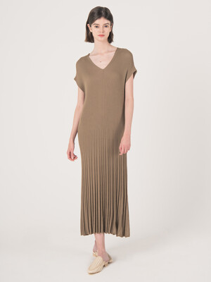 WED_V neck sleeveless dress_KHAKI