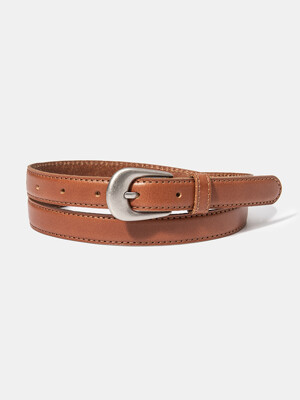 (W) simple western cowhide leather belt (T005_tan)