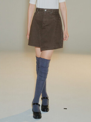 Signature Unbalance Denim Mini Skirt  Brown (KE3827M51D)