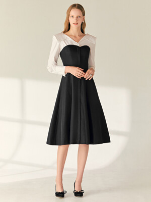 BELINDA Shirt layered long-sleeve midi dress (Beige/Black)