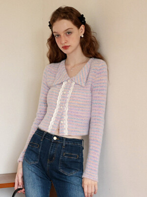 Cest_Lace purple collar knit top