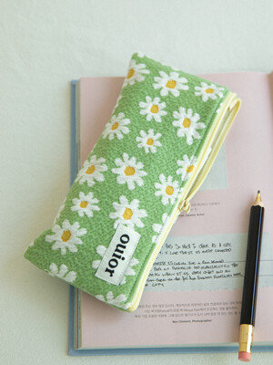 ouior flat pencil case - marguerite green (topside zipper)