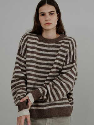 Clue alpaca knit pullover_brown stripe