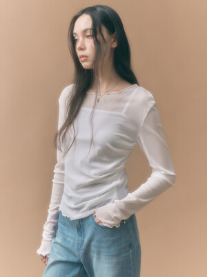 사이드 셔링 메쉬 롱슬리브 아이보리 MDTS061IVORY