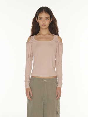 PURE SHOULDER CUT-OUT STRING T - PINK