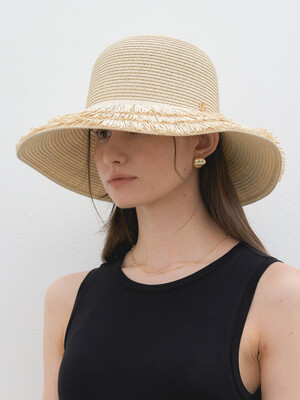 beach feather raffia hat (C044_ivory)