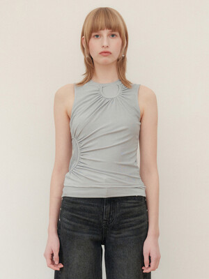 CIRCLE HOLE GLOSSY SLEEVELESS TOP - SILVER