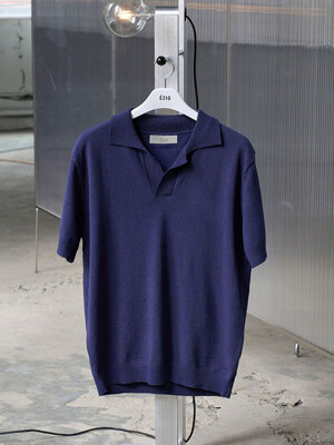 Simple Collar Half Knit_Navy