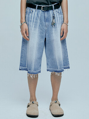 navajo pattern cut off bermuda pants light blue