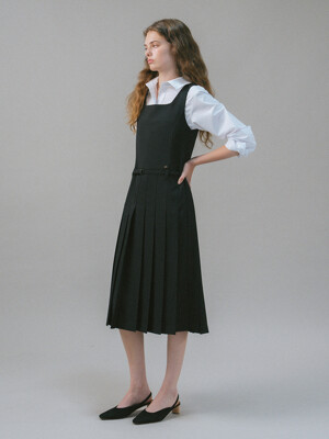 U Belt Pleats Layered Dress_2colors