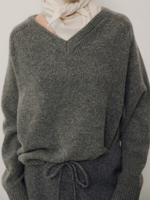 Wool Vneck Pullover  Grey (WE4X51C773)