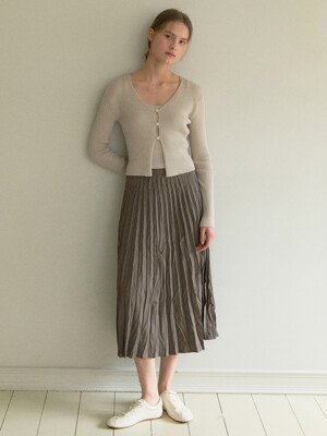 BIAS DOUBLE PLEATS SKIRT_BROWN