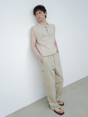 WASHED SIDE POCKET PANTS [BEIGE]
