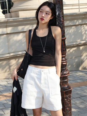 SIJN6092 퍼티그 컬러 데님 쇼츠_Ivory