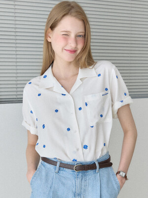 Margaret Embroidery Linen Shirt - White