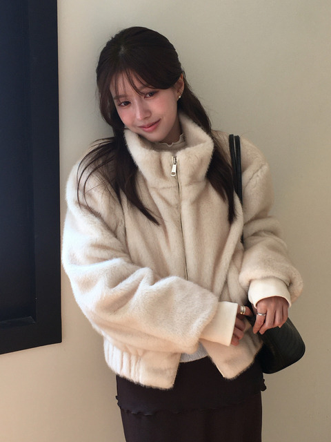 마스 언 에브릴 [주미니 Pick]MINK FUR BLOUSON JACKET_CREAM