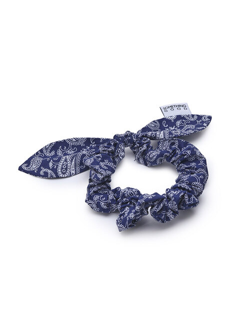 헤어액세서리 - 썸띵굿 (SOMETHINGGOOD) - Tie Bow Scrunchy_Paisley_NAVY