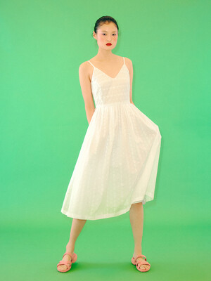 Lace Panel Sleeveless Volume Dress [WHITE]