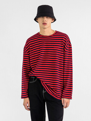 Men Stripe T-Shirt Red