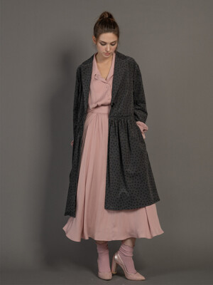 pink katiacho CORDUROY SHIRRING LONG JACKET GREY DOT