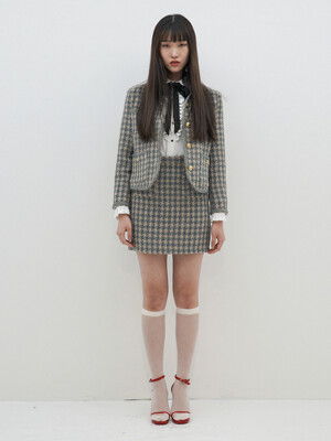 Checked Boucle Tweed Mini Skirt_UWS-FS05